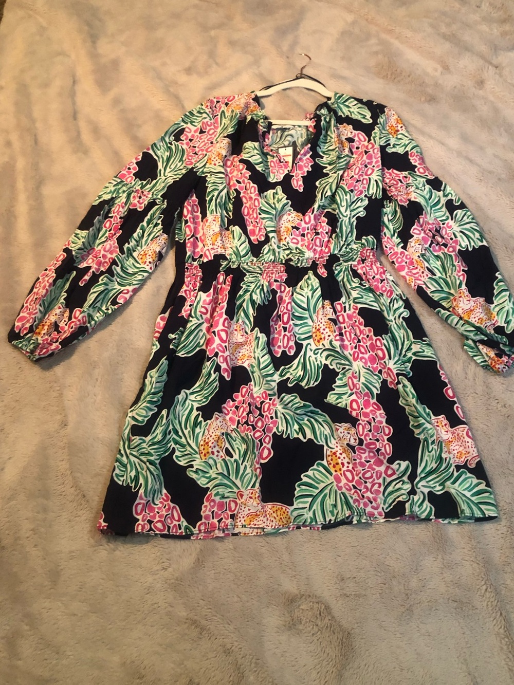 CROWN & IVY Women’s XL Blue Animal Print V Neck Short Sleeve Dress
